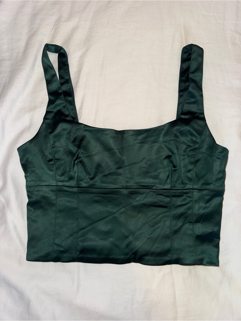 Aritzia Dark Green Satin Crop Tank Top